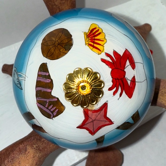 Reverse Hand Painted Glass  Ornament Beach Theme Palm Trees,Boats,Shells - Picture 7 of 9